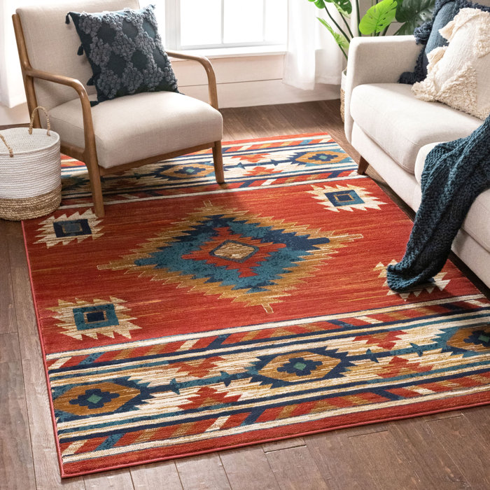 Well Woven Tulsa Lea Southwestern Crimson/Orange, Blue, Gold, Ivory